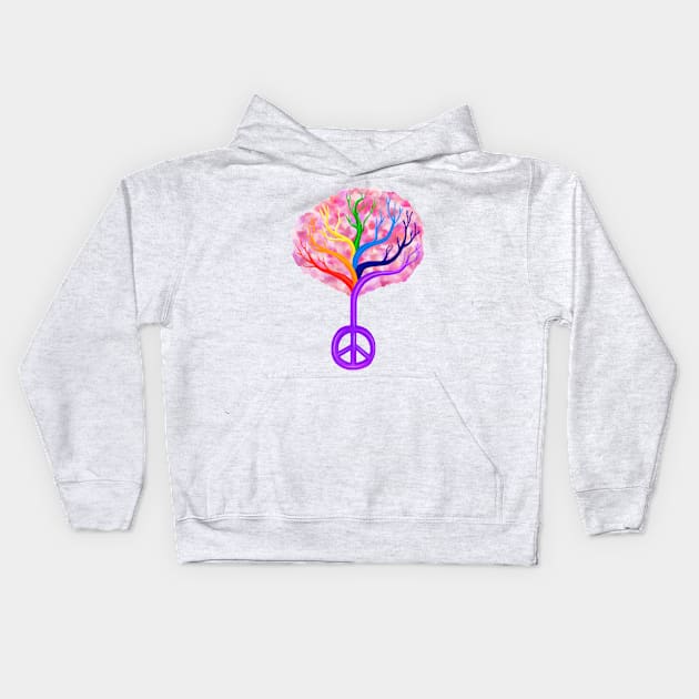 Cherry Blossom Rainbow Peace Tree Kids Hoodie by Art by Deborah Camp